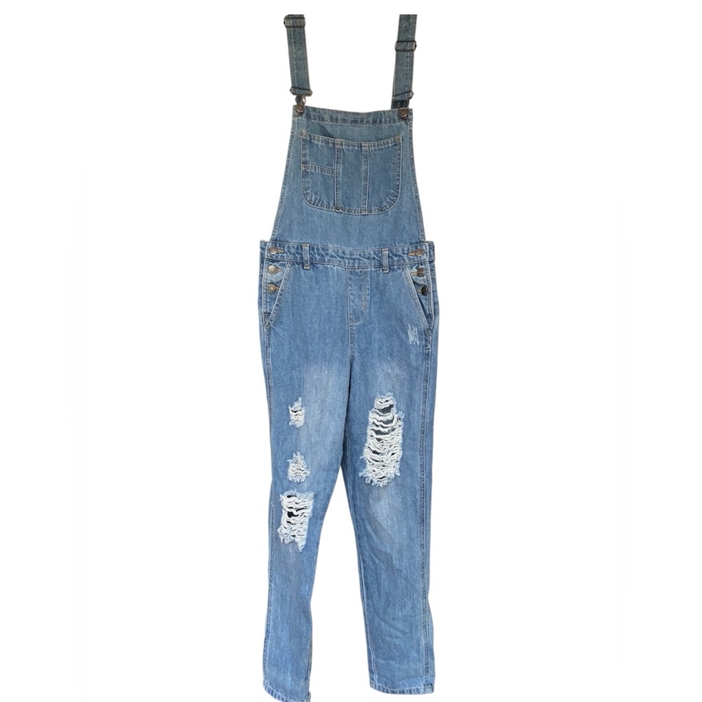 BDG Women’s Light Blue Classic Distressed Ripped Denim Overalls‎ Small / Medium